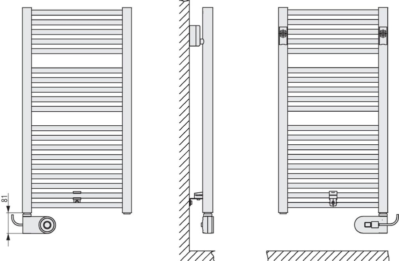 Těleso koupelnové trubkové elektrické Kermi Geneo circle-E 810 x 431 mm, elektrosada FKS vlevo 400 W, bílé