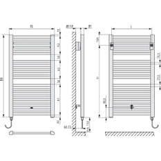 Těleso koupelnové trubkové elektrické Kermi Geneo quadris-E 814 x 447 mm, elektrosada WFS vlevo 400 W, stříbrné