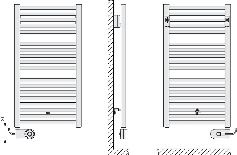 Těleso koupelnové trubkové elektrické Kermi Geneo quadris-E 814 x 447 mm, elektrosada FKS vpravo 400 W, stříbrné