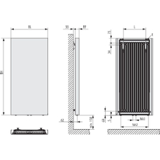 Těleso designové Kermi Rubeo 1525 x 470 mm, středové připojení, 1056 W, bílé