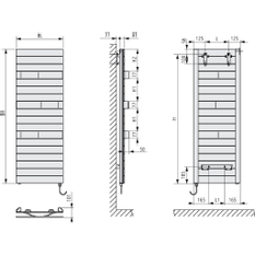 Těleso koupelnové designové elektrické Kermi Tabeo-E elektrosada WKS vpravo 800 W, 1197 x 600 mm, bílé