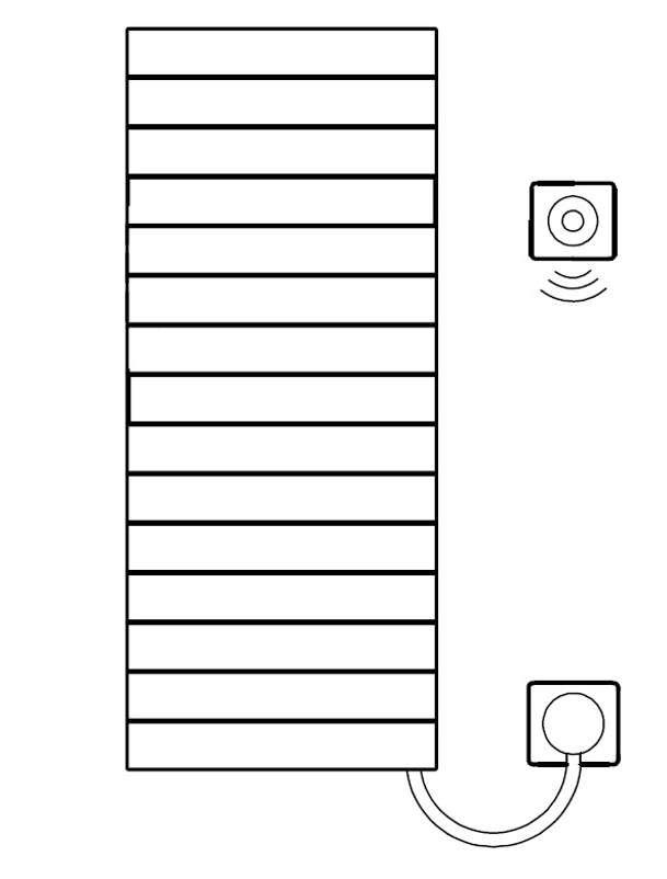 Těleso koupelnové designové elektrické Kermi Tabeo-E elektrosada WFS vpravo 800 W, 1197 x 600 mm, bílé