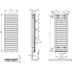 Těleso koupelnové designové Kermi Tabeo středové připojení 1197 x 500 mm, 646 W, bílé