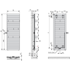 Těleso koupelnové designové Kermi Tabeo-V ventil vlevo 1197 x 500 mm, 685 W, bílé