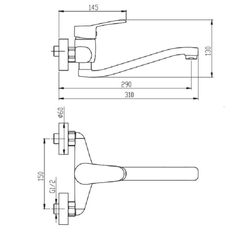 Dřezová, nástěnná, páková baterie Plano Metalia rozteč 150 mm