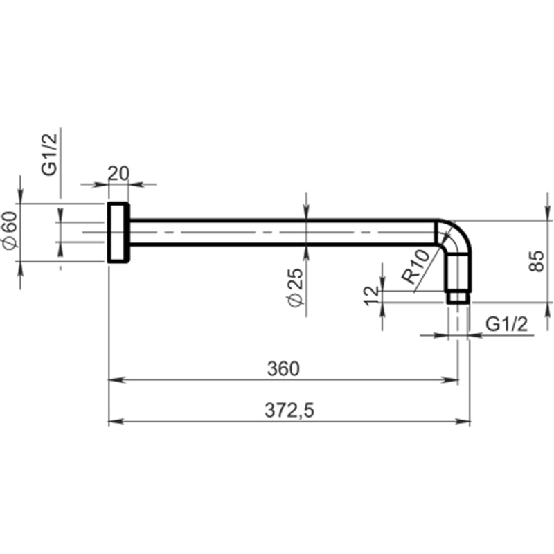 Rameno pevné sprchy 350 mm černá