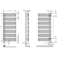 Těleso koupelnové trubkové Kermi Diveo 1700 x 600 mm, levé, připojení boční 940 W, bílé