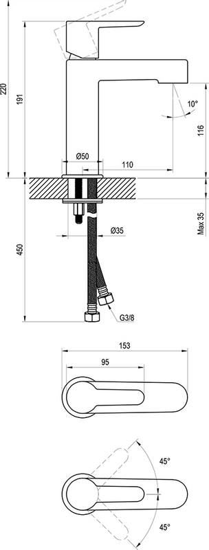 Umyvadlová stojánková baterie Ravak Puri PU 014.00CR 191 mm bez výpusti, chrom