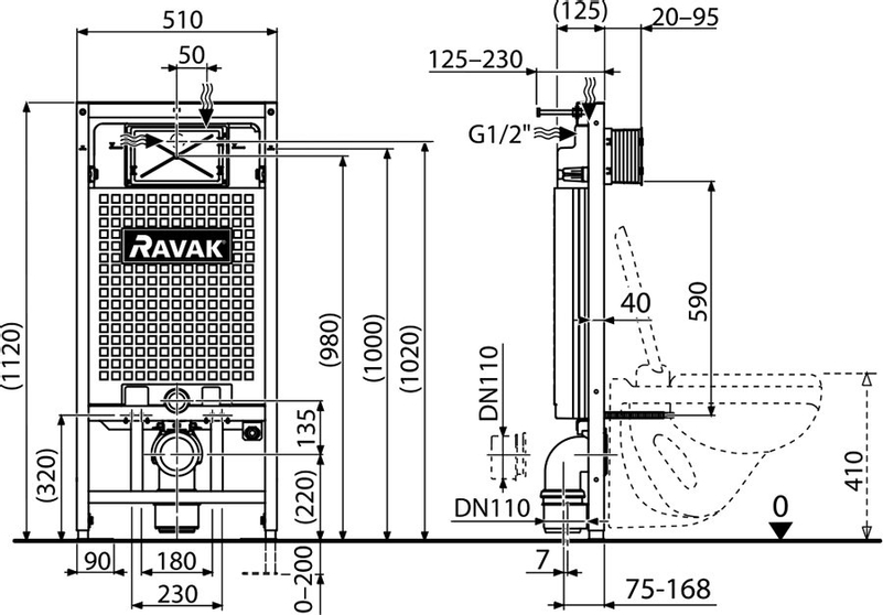 WC modul Ravak G II/112 do sádrokartonu