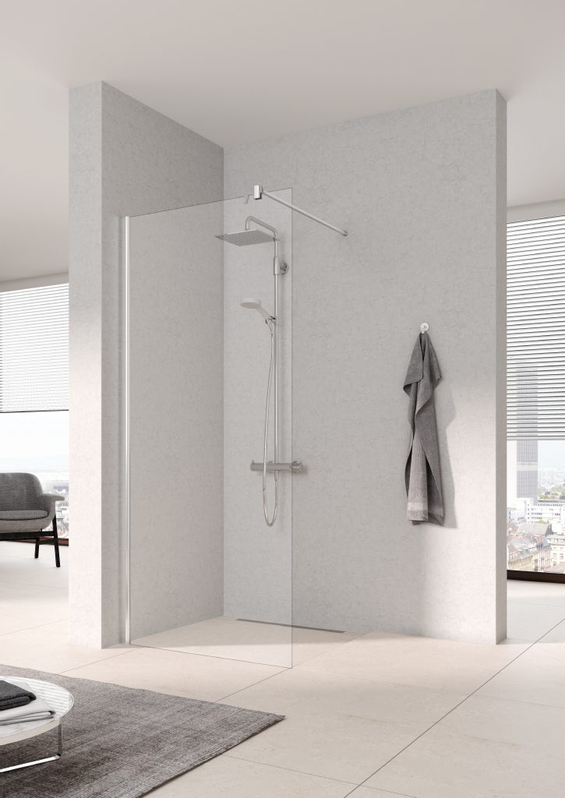 Zástěna Walk-In Wall Kermi Pega PETWG stříbrná vysoký lesk, čiré ESG sklo s úpravou 110 x 200 cm