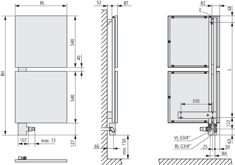 Těleso designové Kermi Signo 1827 x 540 mm, levý, 932 W, bílé