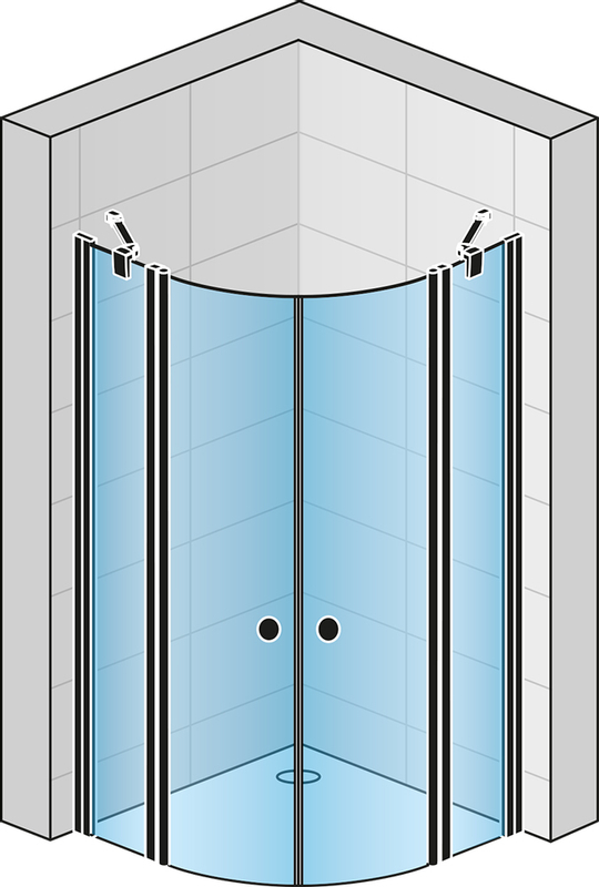 Čtvrtkruh Ronal Solino s dvoukřídlými dveřmi, rádius 550 mm 900 x 2000 mm, černá matná/sklo čiré