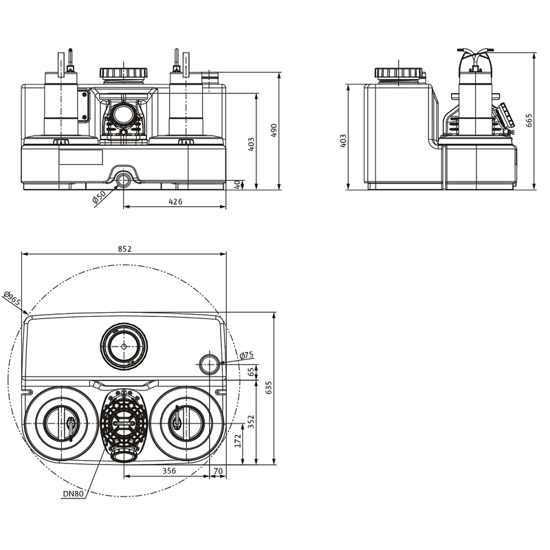 Zařízení na přečerpávání odpadní vody Wilo-DrainLift SANI-L.12T/4C, 400V, S1, EC-L, CEE16