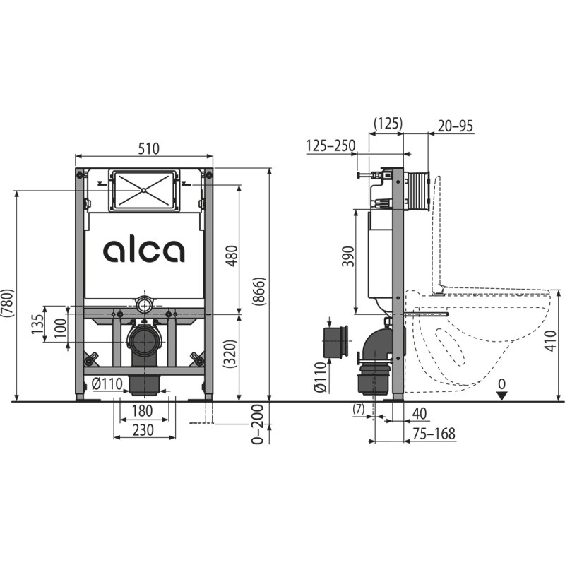 Předstěnový instalační systém Alcadrain (Alcaplast) pro suchou instalaci (do sádrokartonu) AM101/850W