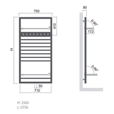 Těleso trubkové s poličkou Isan Finix 1500 x 300 mm, 912 W, univerzální připojení, sněhově bílá RAL 9016