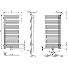 Těleso koupelnové trubkové Kermi Diveo 940 x 450 mm, levé, připojení středové 413 W, bílé