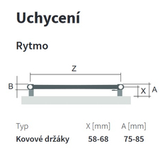 Těleso trubkové s poličkou Isan Rytmo s háčky 1575 x 600 mm, 745 W, středové připojení, sněhově bílá RAL 9016