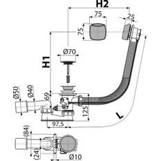 Sifon vanový Alcadrain (Alcaplast) pro hydromasážní vany, chrom A566-112122-80