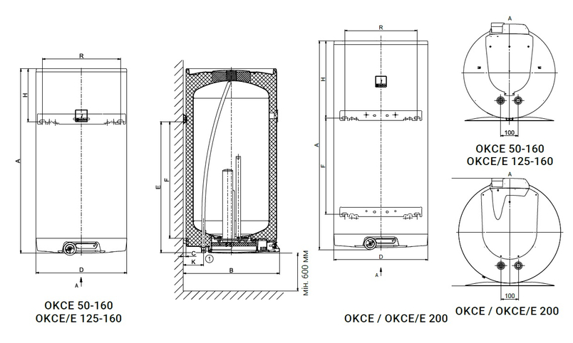 Ohřívač elektrický Dražice OKCE/E 125, 2,2 kW, závěsný svislý