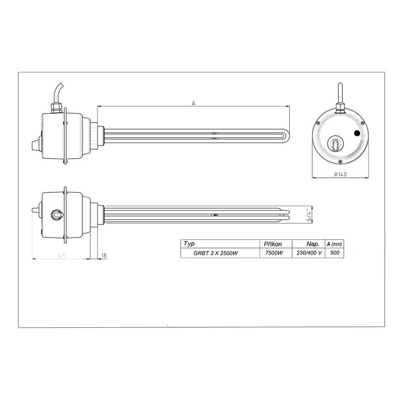 Elektrický topný modul Wterm T 7,5 /3x230