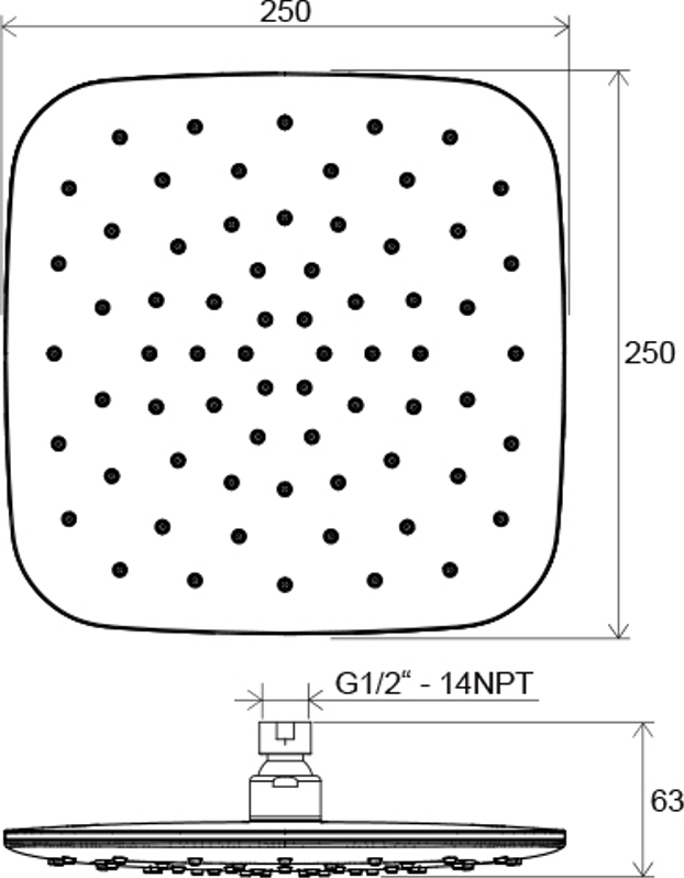 Hlavová sprcha Ravak ABS čtvercová 983.20BL 250x250 mm, černá