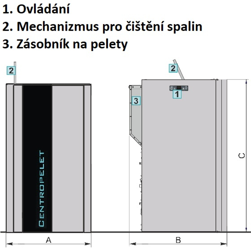 Kotel teplovodní kompaktní na pelety Centrometal Centropelet ZVB 20 kW