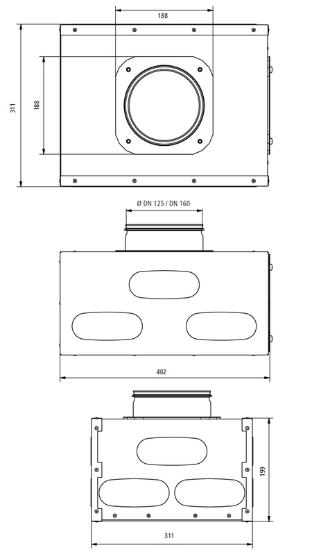 Rozdělovač/Sběrač Kermi x-well VMF 2 DN160 pro ploché potrubí 132 x 52 mm