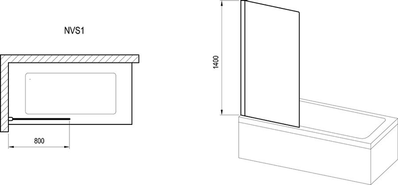 Vanová zástěna Ravak NVS1 80, lesk+transparent