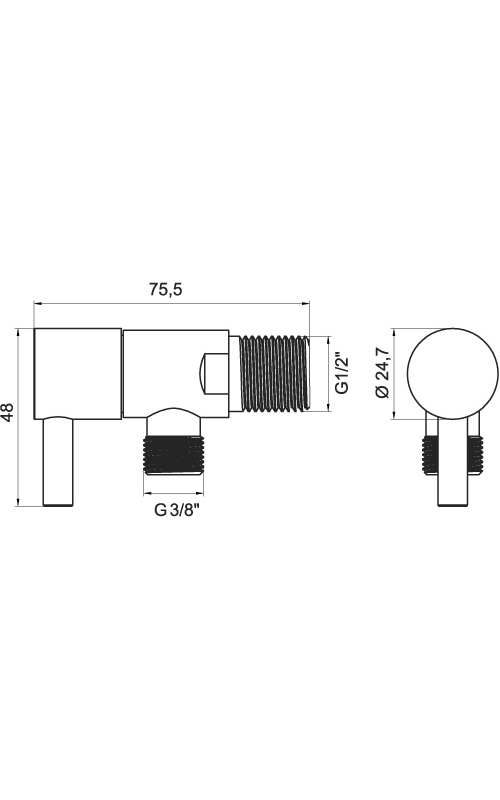 Novaservis Rohový ventil keramický s krytkou a kovovou pákou 1/2x3/8 Z295-BL