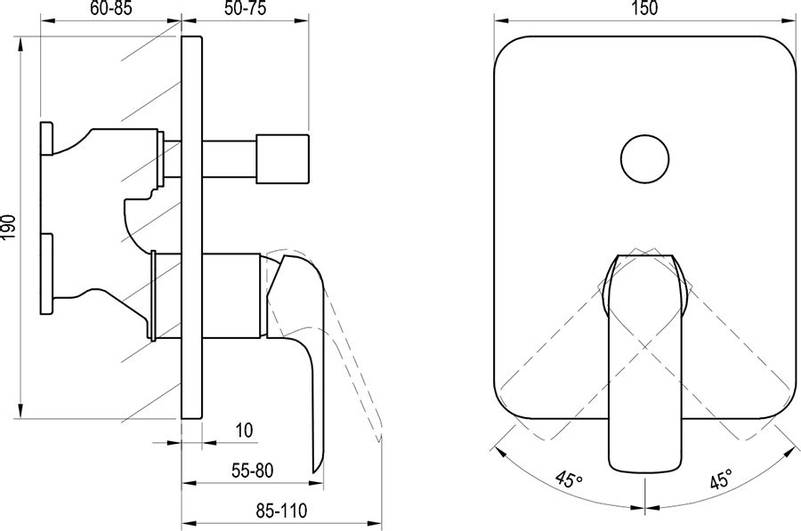 Podomítková baterie Ravak Flat FL 065.20BL.O2.RB072 2-cestná bez tělesa, černá