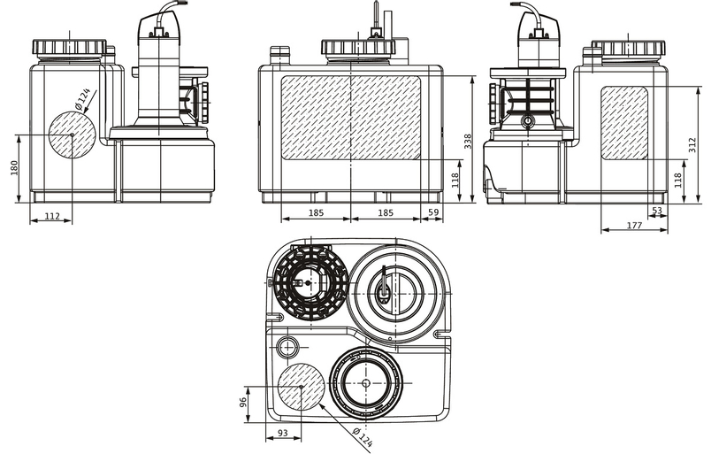 Zařízení na přečerpávání odpadní vody Wilo-DrainLift SANI-S.11T/1, 400V, S3, MS-L, CEE16