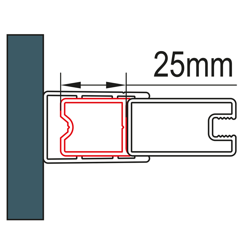 Stohovací profil Ronal k rozšíření dveří nebo boční stěny ke zdi o 25 mm,SOLT1, SOLT3, pevný díl SOL31