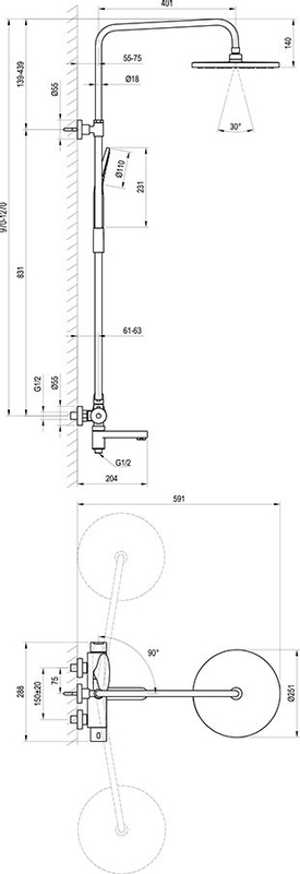 Sprchový sloup Ravak DS 092.00 DS 092.00CR netermostatický, posuvný, s výtokem a sprchovým setem, chrom