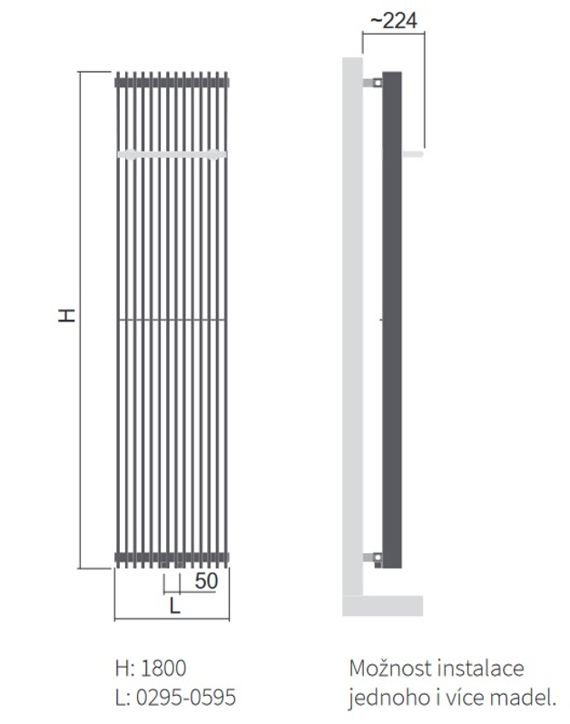 Těleso topné designové Isan Antika Double 1800 x 462 mm, 1793 W, středové připojení, sněhově bílá RAL 9016