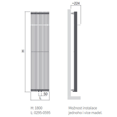 Těleso topné designové Isan Antika Double 1800 x 462 mm, 1793 W, středové připojení, sněhově bílá RAL 9016