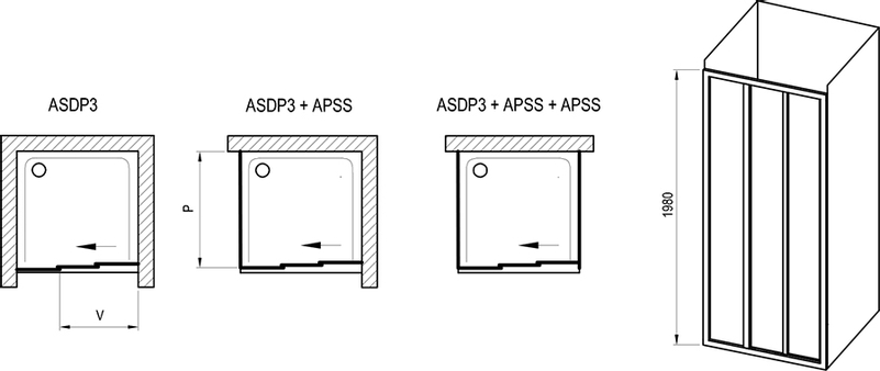 Sprchové dveře Ravak ASDP3 80 198, bílá+transparent