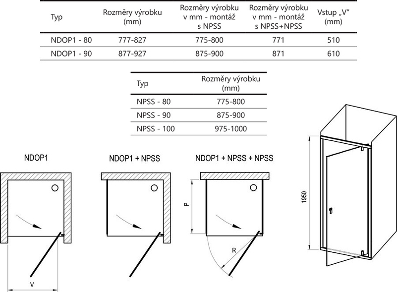 Sprchové dveře Ravak NDOP1 80, černá+transparent