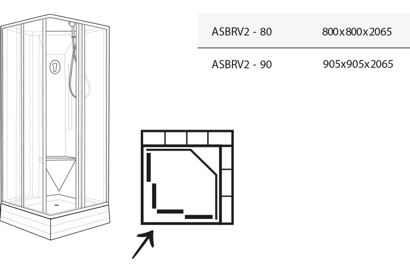 Sprchový box Ravak ASBRV2 90x90, bílá+transparent (4 díly)