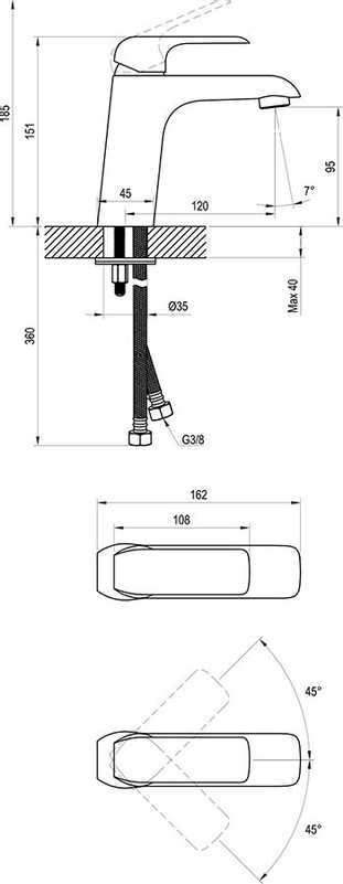 Umyvadlová stojánková baterie Ravak Flat FL 014.20BL 151 mm bez výpusti, černá