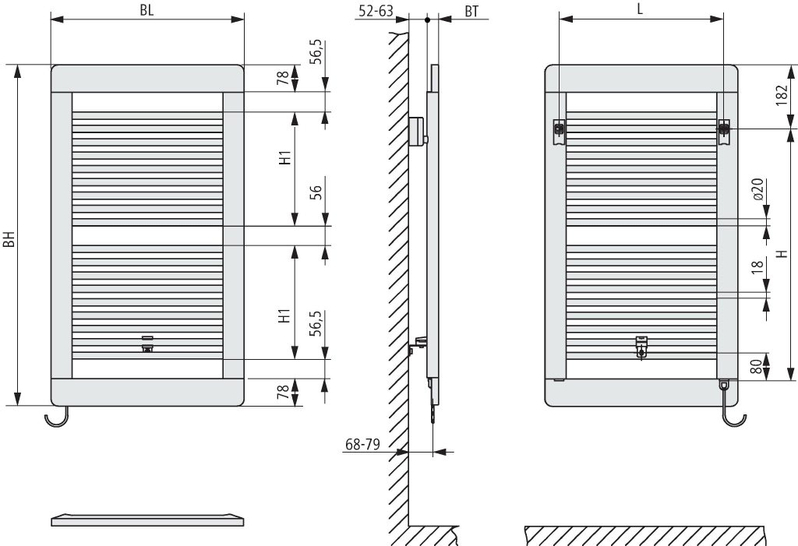 Těleso koupelnové trubkové elektrické Kermi Credo Plus-E 973 x 550 mm, elektrosada WKS vpravo 400 W, bílé