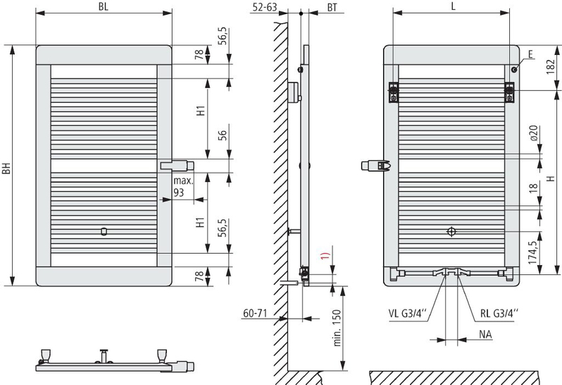 Těleso koupelnové trubkové Kermi Credo Plus 973 x 750 mm, pravé, 610 W, stříbrné