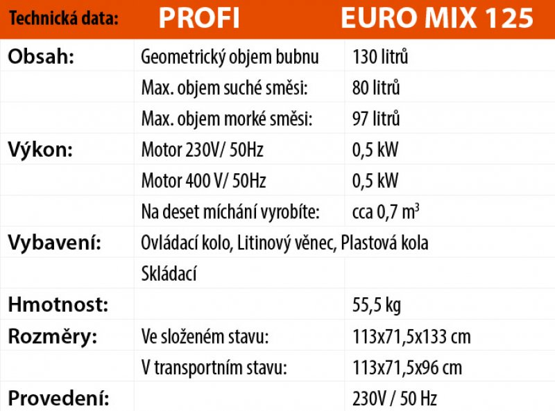 Míchačka LESCHA EUROMIX 125l 230V WS HR