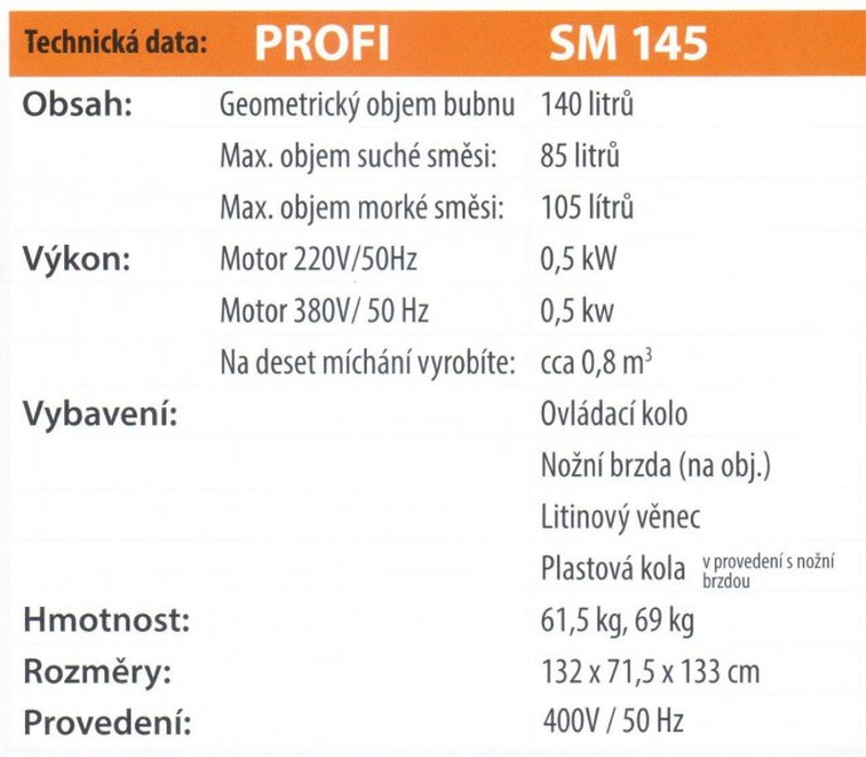 Míchačka LESCHA SM 145S 140l 400V DS HR