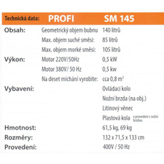 Míchačka LESCHA SM 145S 140l 400V DS HR