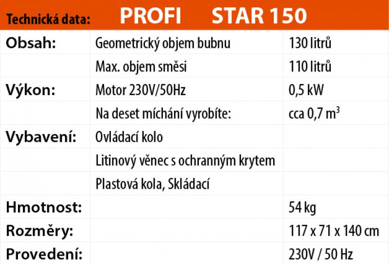 Míchačka LESCHA Star 150 125l 230V WS FR