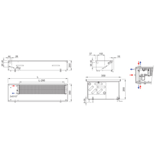 Konvektor podlahový s přirozenou konvekcí Isan Termo FRK 200 x 350 x 1500 mm, 947 W, připojení vlevo, výměník ocelový, mřížka Natur příčná rolovací hliník