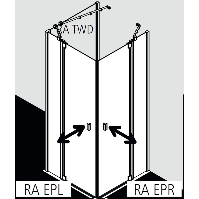 Dveře kyvné 1-křídlé s pevným polem (pravá část rohového vstupu) Kermi Raya RAEPR pravé stříbrné vysoký lesk, čiré ESG sklo 123 x 200 cm