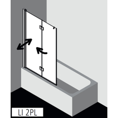 Skládací vanová zástěna 2-dílná Kermi Liga LI2PL levá stříbrná vysoký lesk, čiré ESG sklo 120 x 150 cm