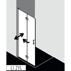 Zástěna Walk-in Wall kyvné zalamovací provedení Kermi Liga LI2YL levá stříbrná vysoký lesk, čiré ESG sklo s úpravou 90 x 200 cm