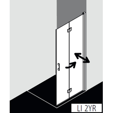 Zástěna Walk-in Wall kyvné zalamovací provedení Kermi Liga LI2YR pravá stříbrná vysoký lesk, čiré ESG sklo s úpravou 100 x 200 cm